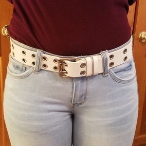 White Double Grommet Belt